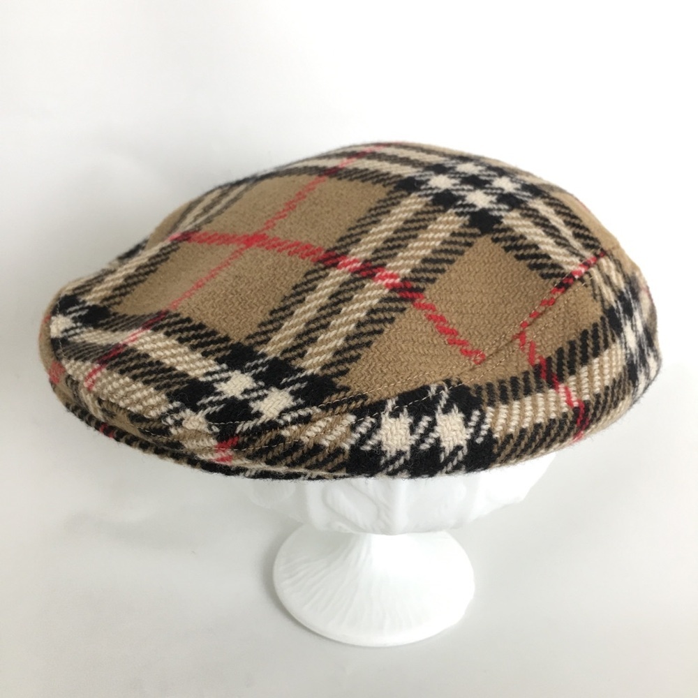 Vintage Burberry London Messenger Boy Nova Check Flat Hat Cabbie Hat Wool - Picture 6 of 10